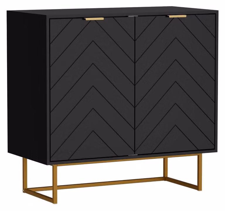 Comodino con 2 ante, mobile contenitore con gambe, ripiani regolabili, dimensioni 80x40x77,5 cm, colore nero