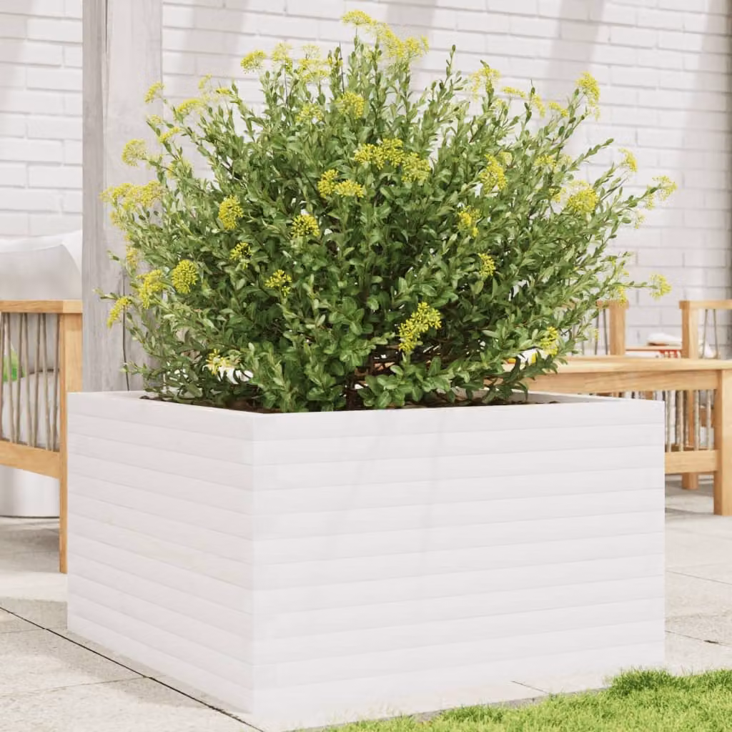 Fioriera da giardino vidaXL in legno di pino massello, colore bianco, L 80 x P 80 x H 45,5 cm