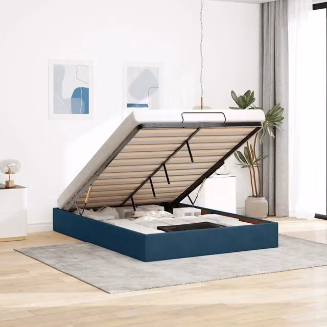 Struttura Letto con Contenitore a Alzata vidaXL in Velluto Blu L: 140 cm, P: 190 cm, H: 280 cm