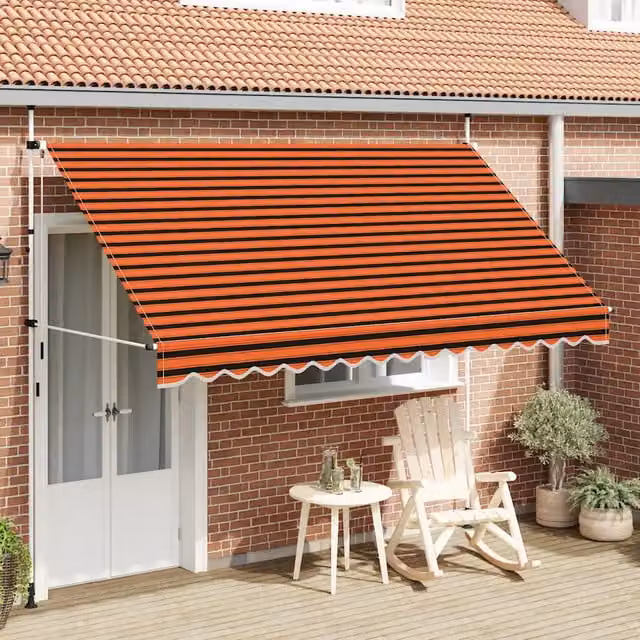 Tenda da Sole Retrattile Manuale videxl in Poliestere e Acciaio, Arancione e Marrone, L: 350 cm, H: 300 cm, P: 120 cm – 1