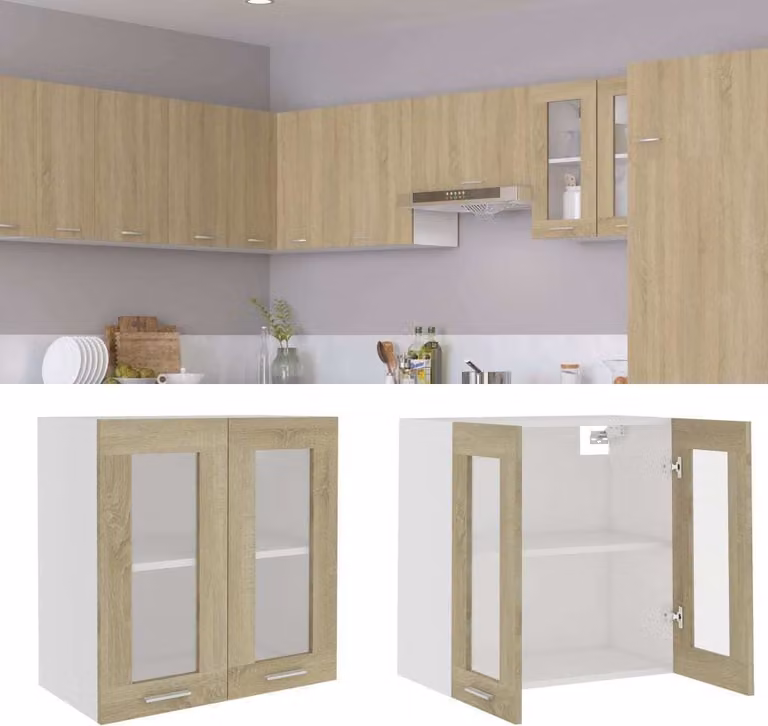 The Living Store Vetrinetta sospesa rovere Sonoma 60x31x60 cm materiale legno