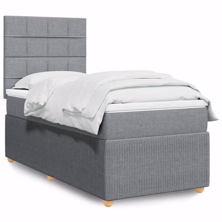vidaXL Giroletto a Molle Ibrido con Materasso in Tessuto Grigio e Bianco L/P/H: 190 x 90 x 150,5 cm