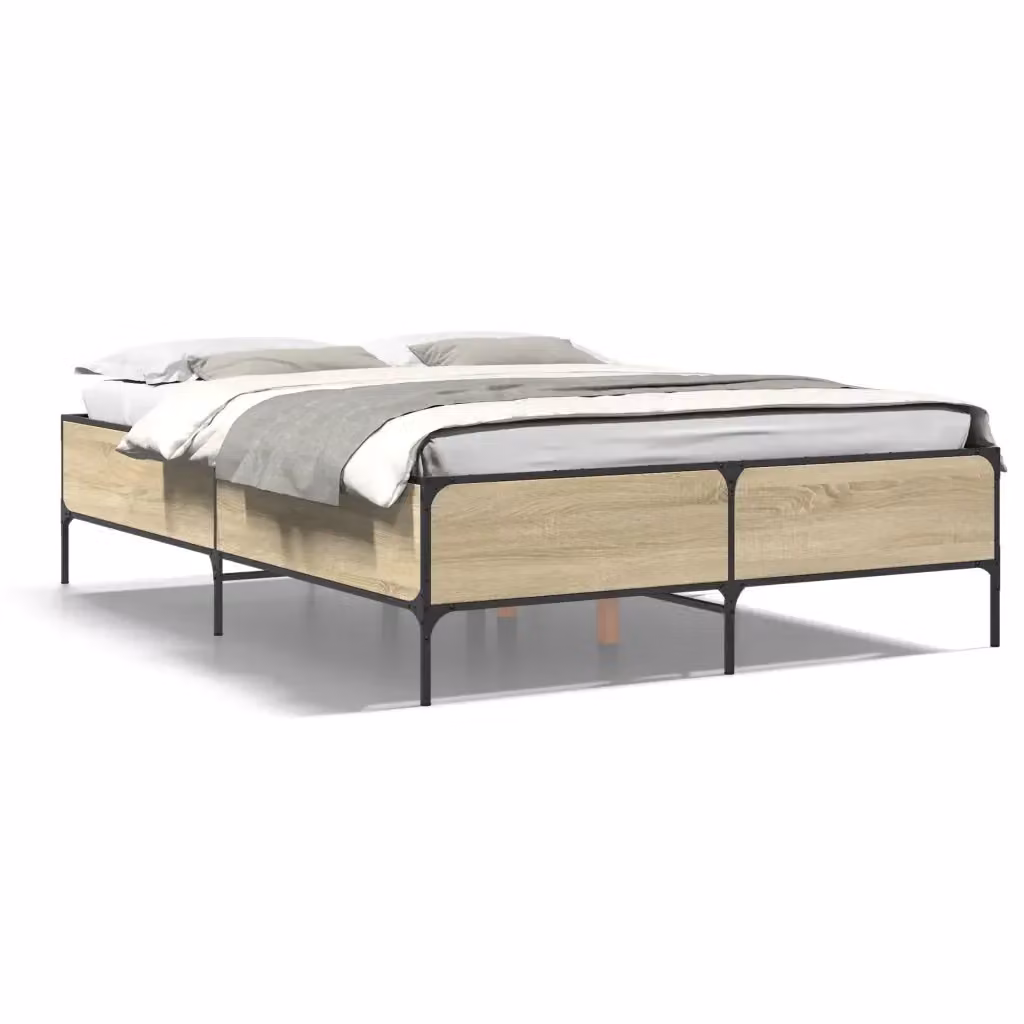 Letto Giroletto vidaXL in Rovere Sonoma e Metallo, L 150 x P 200 cm – 2