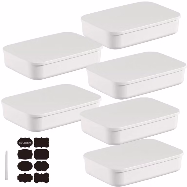 Omgoods - Set di 6 contenitori impilabili con coperchio (bianchi)
