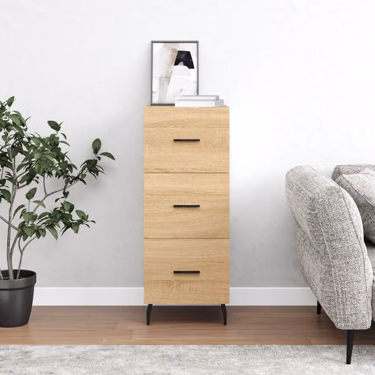 Credenza moderna vidaXL in legno e metallo, colore Rovere Sonoma, L/P/H: 34,5 x 34 x 90 cm