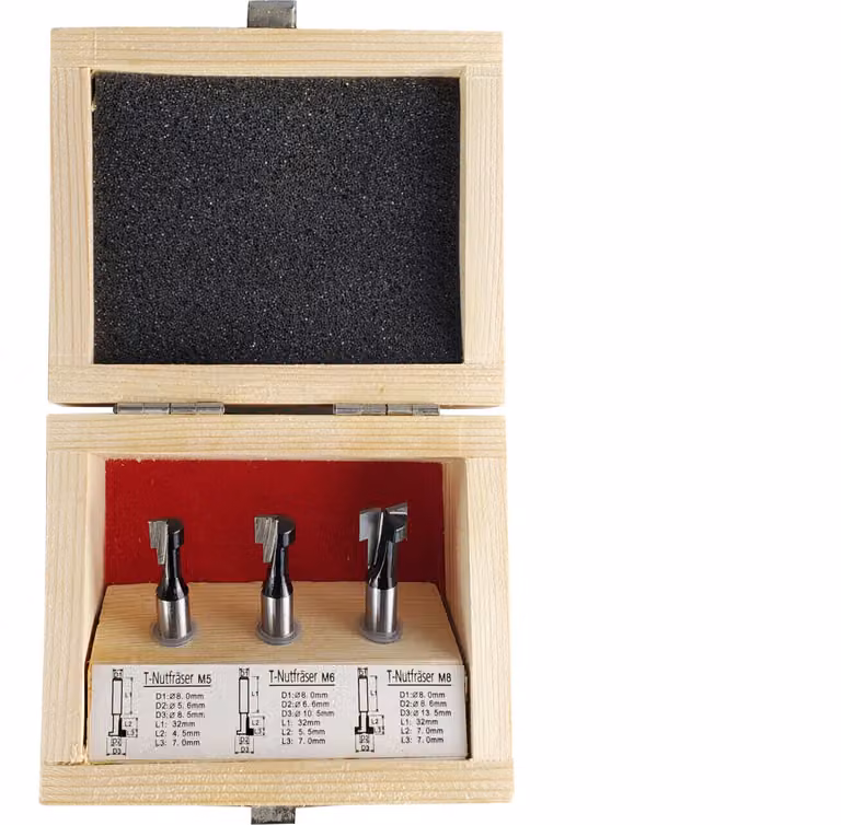 Set di frese per scanalature a T STIER, 3 pezzi, viti M5, M6 e M8, gambo da 8 mm, per fresatrici verticali, frese per scanalature a T, frese per scanalature a T