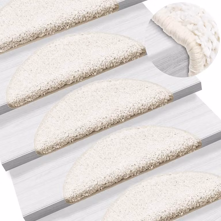 Set di 10 tappetini per scale semicircolari vidaXL, bianchi, antiscivolo e fonoassorbenti, L: 56 cm, P: 17 cm, H: 3 cm