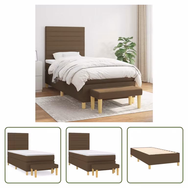 The Living Store Letto a molle con materasso marrone scuro 80x200 cm in tessuto