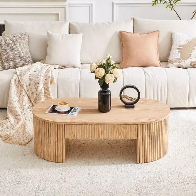 Tavolino da caff¨¨ con cassetto ¨C Minimal ¨C Effetto rovere, legno, moderno, per soggiorno salotto, stile fluted, 60x40x45 cm