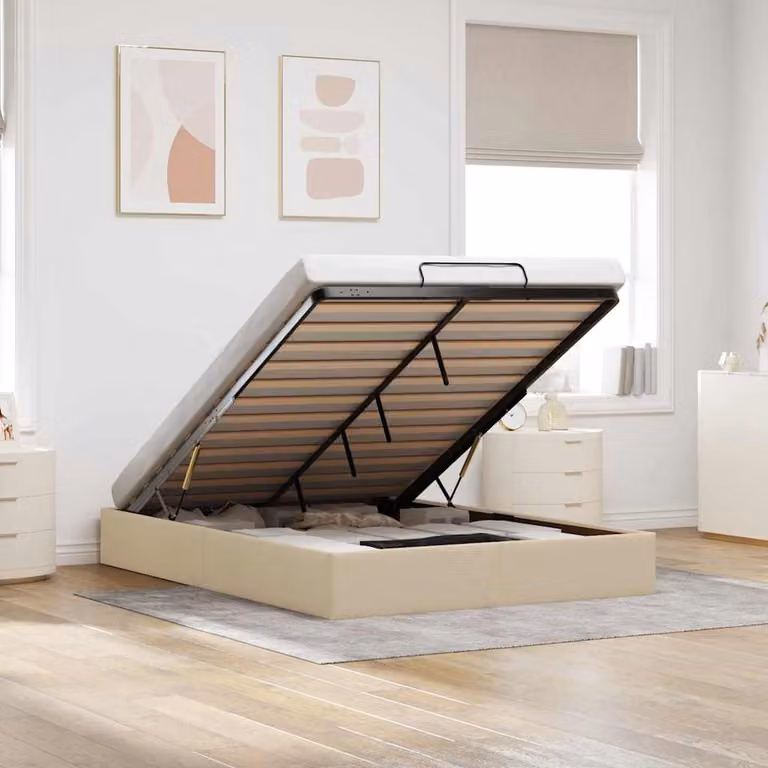Struttura Letto con Contenitore a Sollevamento vidaXL in Tessuto Beige L 140 x P 200 cm