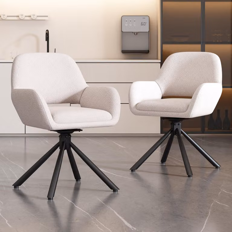 Sedia girevole, realizzata in tessuto Sherpa, set da 2, con braccioli, dal design moderno e minimalista, ideale per la sala da pranzo, colore bianco
