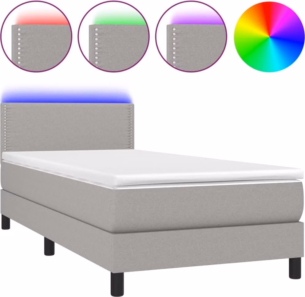 Letto a Molle Materasso e LED Grigio Chiaro 100x200 cm Tessuto