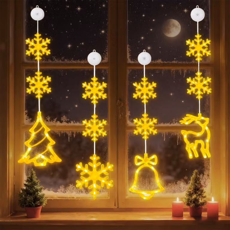 4 luci a LED per finestre, decorazioni natalizie, 80 cm, alimentate a batteria