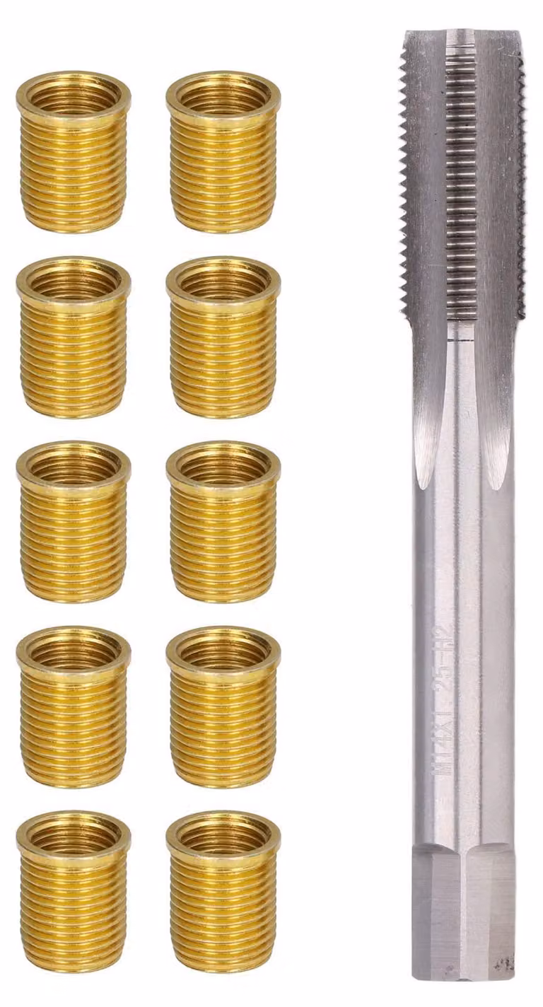 Kit di riparazione per candele M12x1,25 - Set di strumenti di riparazione con 10 inserti e una chiave a passo HSS M14x1,25