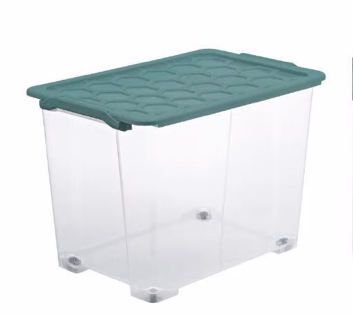 Contenitore Rotho con rotelle 65L Evo Total - Contenitore in plastica da 59,0 x 39,5 x 41,2 cm - Contenitore impilabile con coperchio - Contenitori richiudibili in modo sicuro