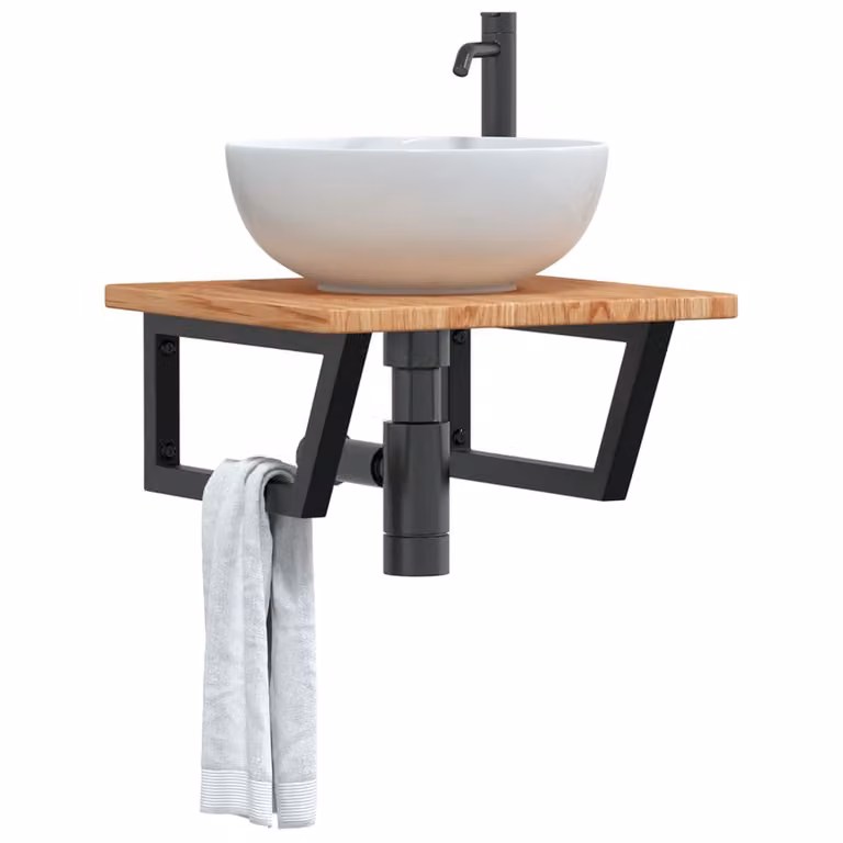 vidaXL Ripiano a Parete per Lavabo Moderno in Rovere e Metallo Nero L: 50 cm, P: 45 cm, H: 3 cm
