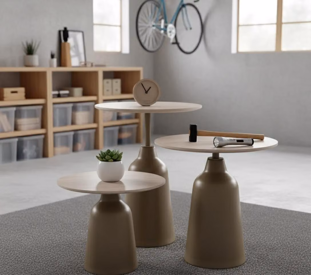 Tavolino da caffè nuovo, forma rotonda, ideale per il soggiorno, elegante, di stile, in legno, confortevole