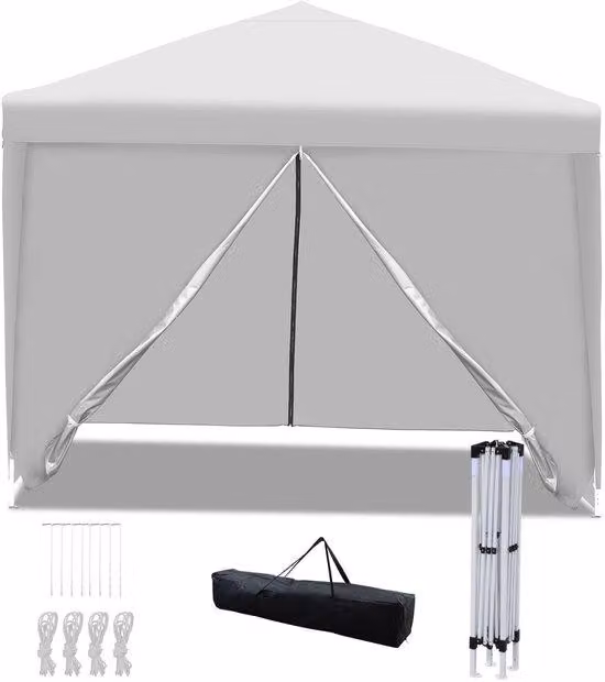 Gazebo pieghevole impermeabile 3x3 m con pareti laterali e valigia per il trasporto, per giardino e campeggio – bianco