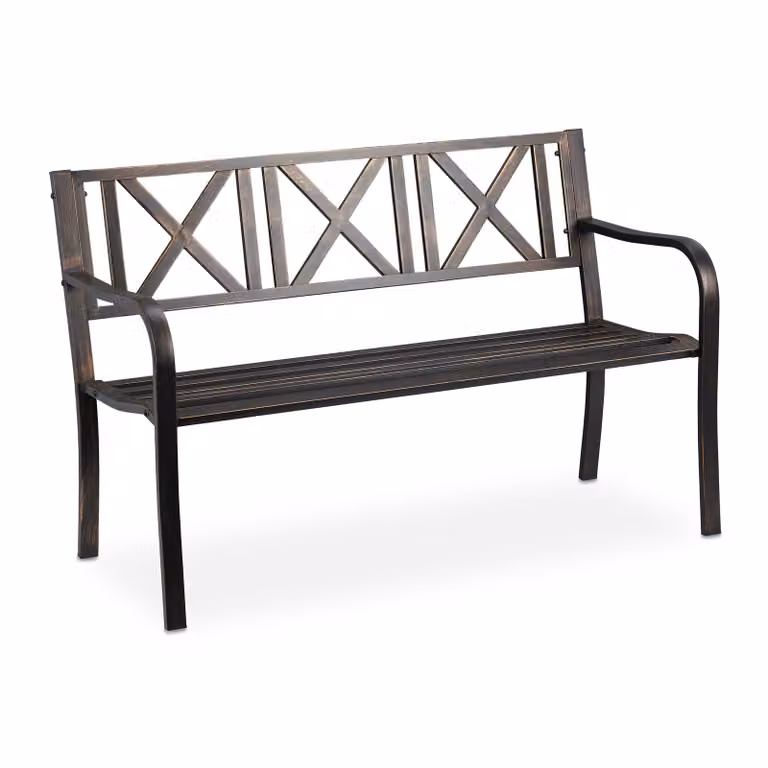 Panchina da giardino Relaxdays, 2 posti, per terrazza o balcone, in acciaio, robusta, dimensioni 80,5 x 127 x 63 cm, nero-bronzo
