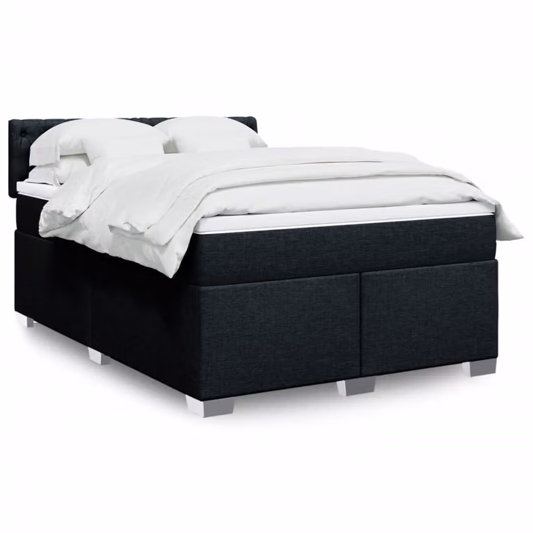 vidaXL Giroletto a Molle con Materasso Ibrido in Tessuto Nero L: 140 cm, P: 200 cm