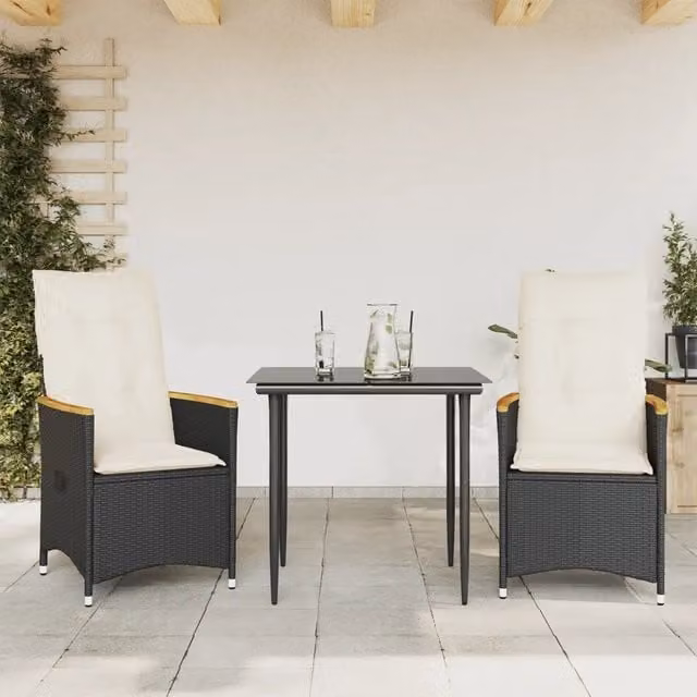 Set di 2 sedie da giardino reclinabili vidaXL in legno di acacia oliato con cuscini nero e bianco – 1