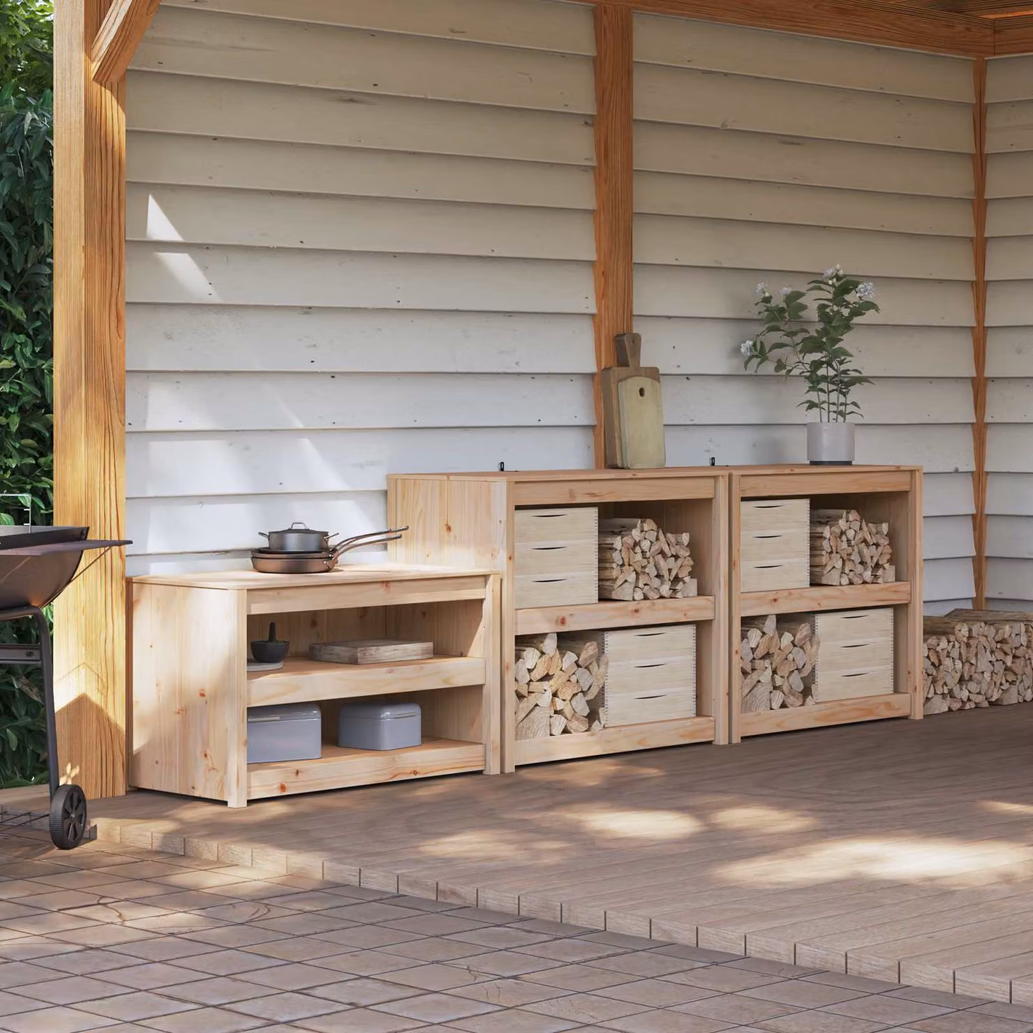 Mobile da cucina da esterno vidaXL MEPPEL in legno di Douglas naturale, 3 pezzi