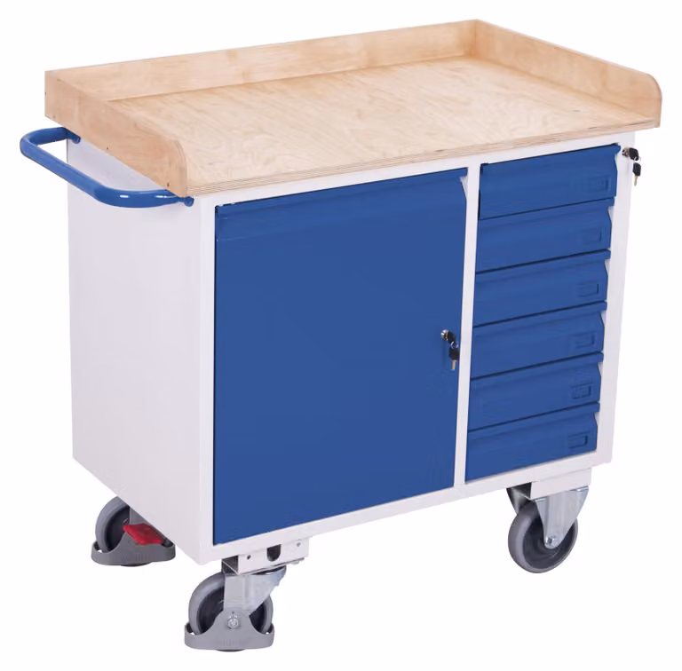 Carrello da officina Variofit con 6 cassetti e bordo sw-985.003