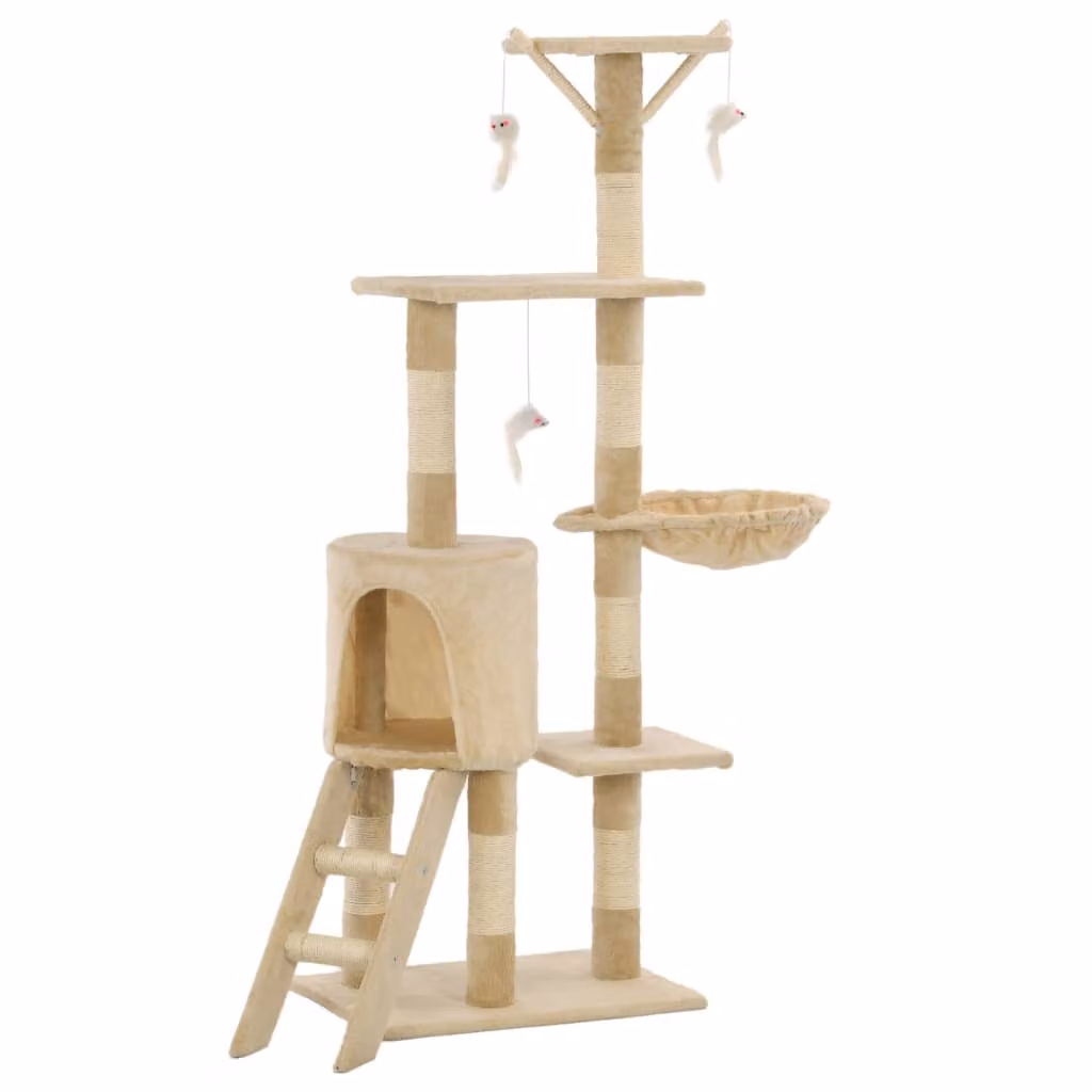 vidaXL Tiragraffi per gatti con colonne in sisal 138 cm Beige