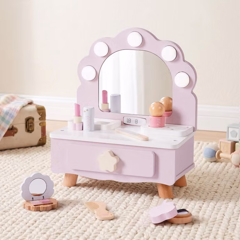 Set di trucchi in legno per bambini con tavolino da trucco