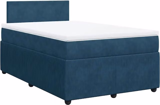 Letto con Giroletto a Molle e Materasso Ibrido vidaXL in Velluto Blu e Bianco L/P: 120 x 200 cm