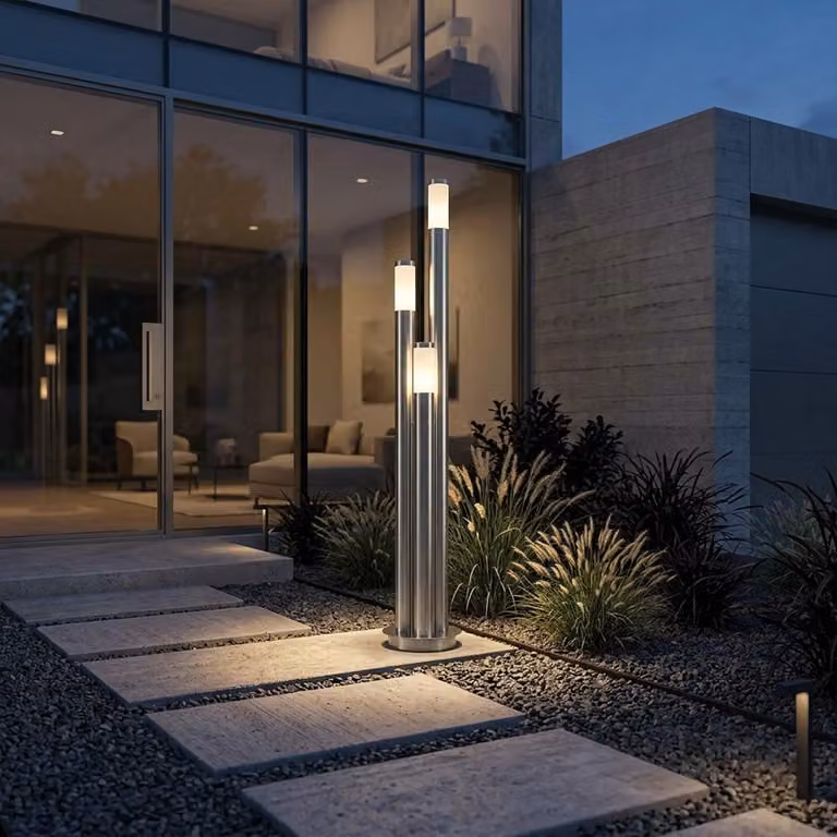 Lampada da terra a LED, acciaio inossidabile, a 3 colonne, H 170 cm