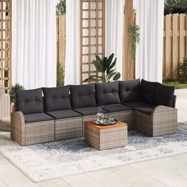 Set Divano da Giardino 7 pz Grigio polyrattan 3347587
