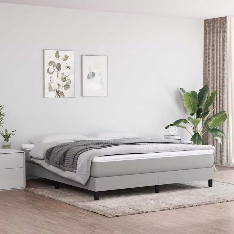 Letto Ibrido vidaXL con Giroletto a Molle e Materasso in Tessuto Grigio e Bianco L: 180 cm, P: 200 cm, H: 25 cm