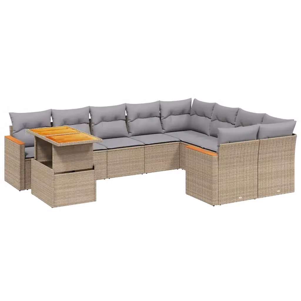 vidaXL Set Divano da Giardino 10 pz a L in Polyrattan con Cuscini Beige e Grigio – 2