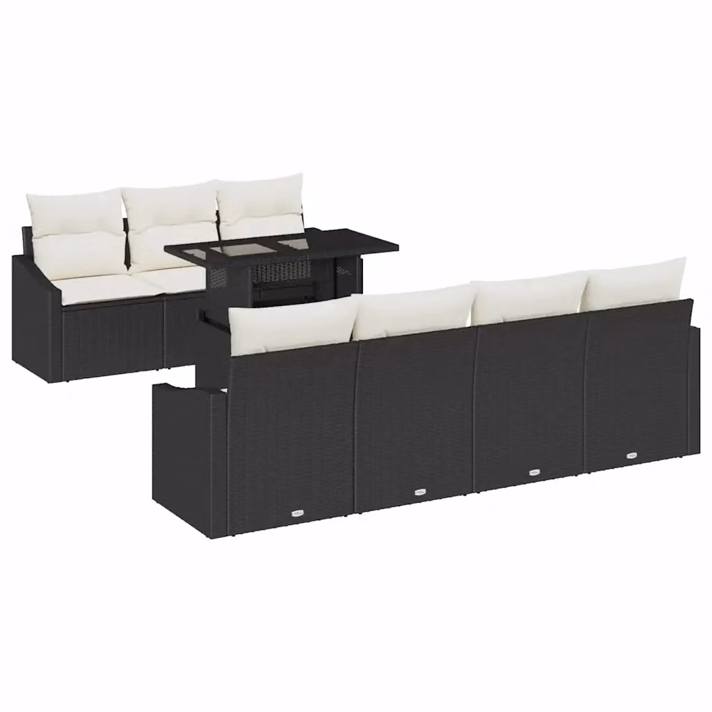 Set Divano da Giardino vidaXL 8 Pezzi Moderno in Polyrattan con Cuscini Nero e Beige – 2
