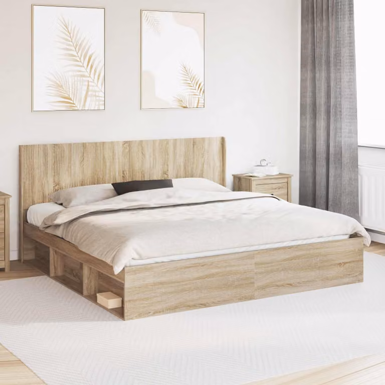 Letto con contenitore e testata vidaXL in legno Rovere Sonoma, L: 200 cm, P: 140 cm, H: 206,5 cm