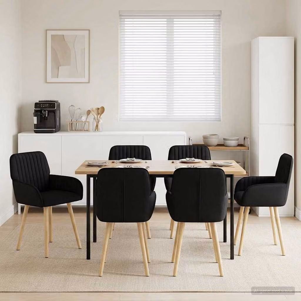 Set di 6 sedie da pranzo vidaXL in tessuto nero con struttura in legno e metallo, L: 56,5 cm, P: 50 cm, H: 87,5 cm