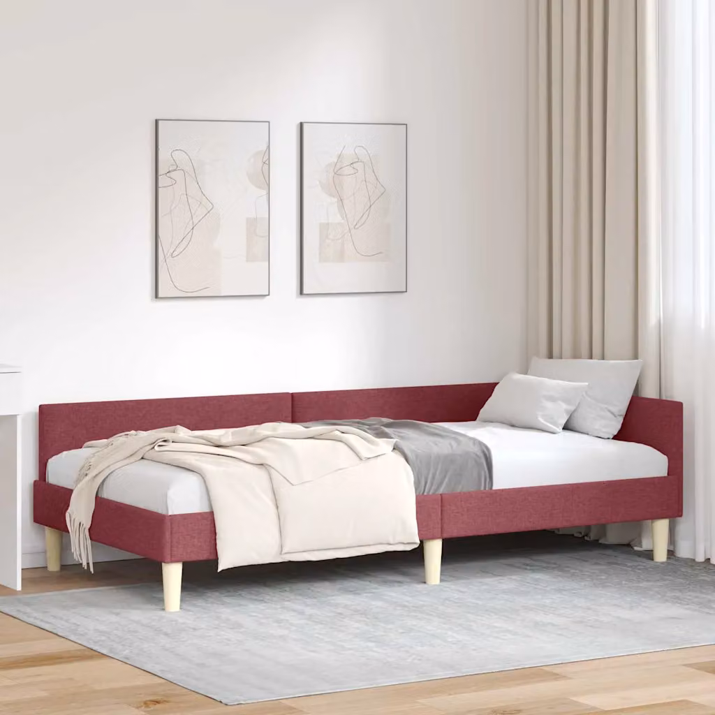 Cornice del letto ad angolo vidaXL in tessuto rosso con struttura in legno e doghe, L/P: 90 x 190 cm