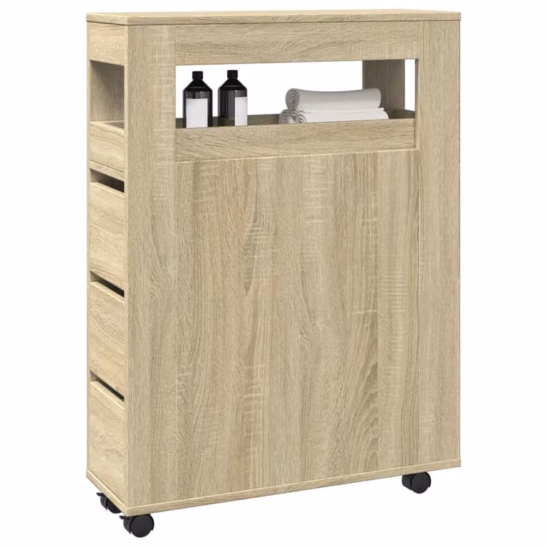 Mobile da bagno stretto con ruote vidaXL in truciolato e MDF colore Rovere Sonoma marrone L: 23 cm, P: 20 cm, H: 90 cm