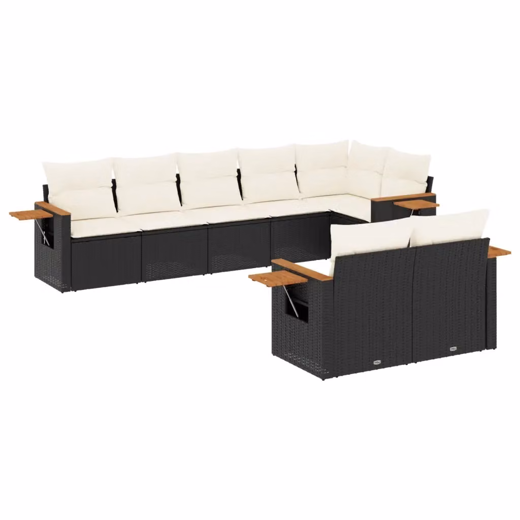 Set di divani da giardino vidaXL in polyrattan nero con 8 pezzi e cuscini imbottiti resistenti ai raggi UV – 2