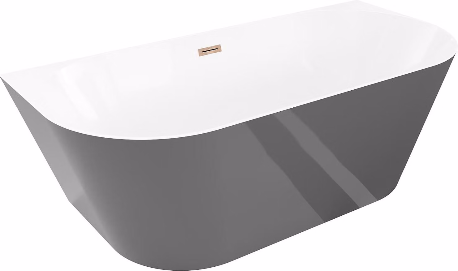 Mexen Oval Slim vasca da bagno freestanding addossata 170 x 80 cm, bianca/grigia, troppo pieno oro rosa - 52661708062-60