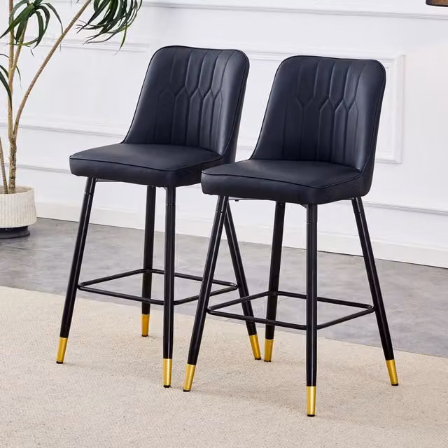 Set di 2 sgabelli da bar MINIMAL in ecopelle nera con struttura in metallo, Altezza: 100 cm
