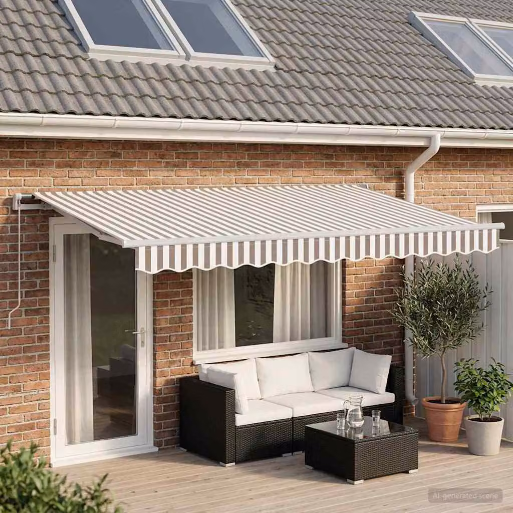 Tenda retrattile vidaXL in alluminio e poliestere, Grigio chiaro e bianco, L: 5 m x P: 3 m