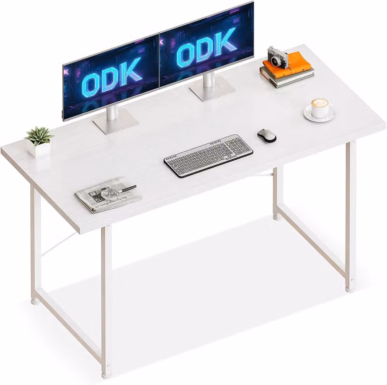 Scrivania per computer con gambe regolabili, dimensioni 120x48 cm, colore bianco, ideale per l'ufficio e lo smart working