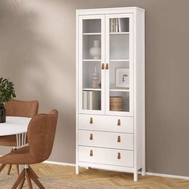 Vetrina Lazio DMORA bianca con ante in vetro per soggiorno e ufficio, L: 78 cm, P: 33 cm, H: 199 cm