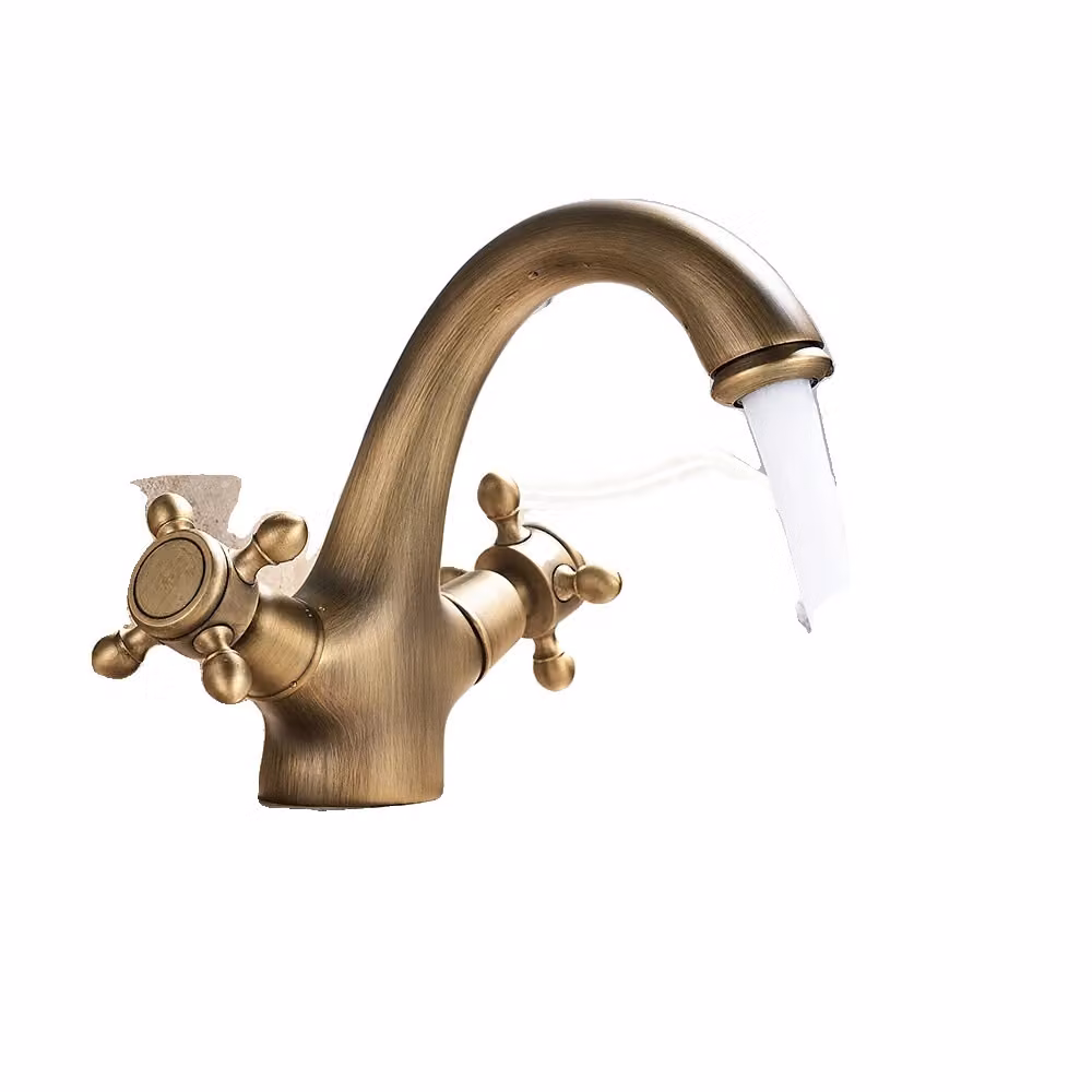 Rubinetto da bagno antico, design a due maniglie, valvola in Vetroceramica resistente, ottone antico