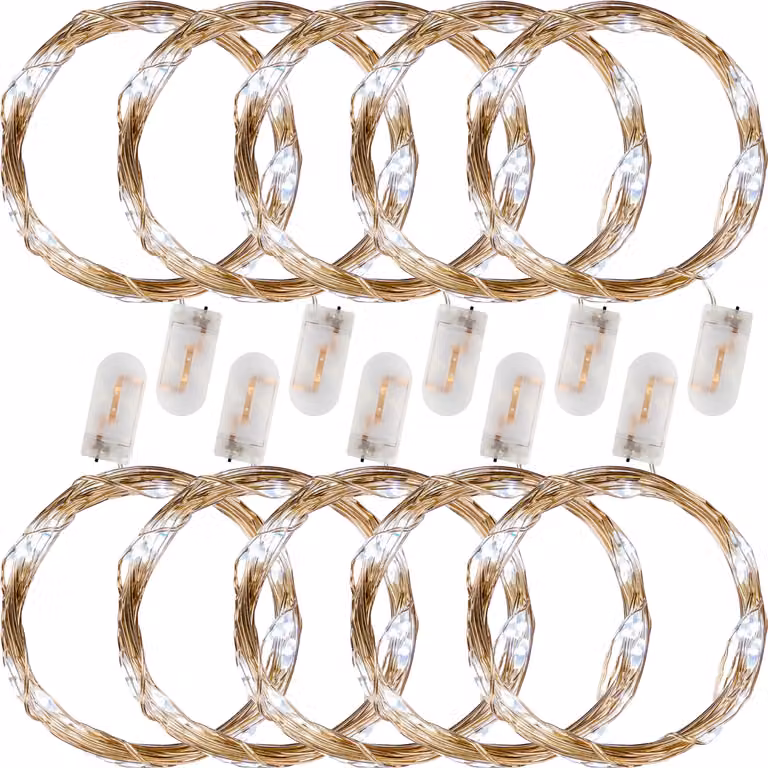 Set di 10 fili luminosi, 25 LED, bianco freddo, batteria