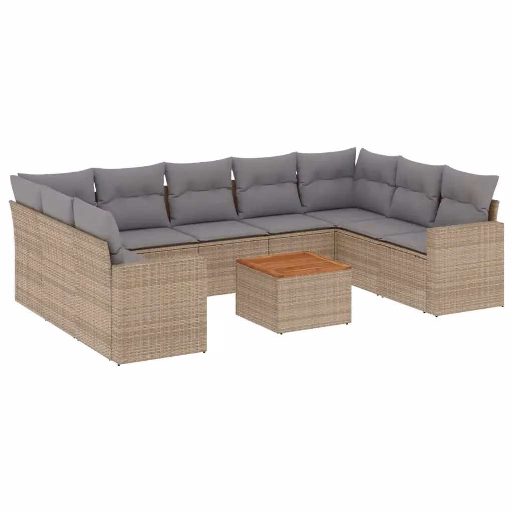 Set Divano da Giardino vidaXL 10 pz in Polyrattan con Cuscini Beige e Tavolino da Esterno – 2
