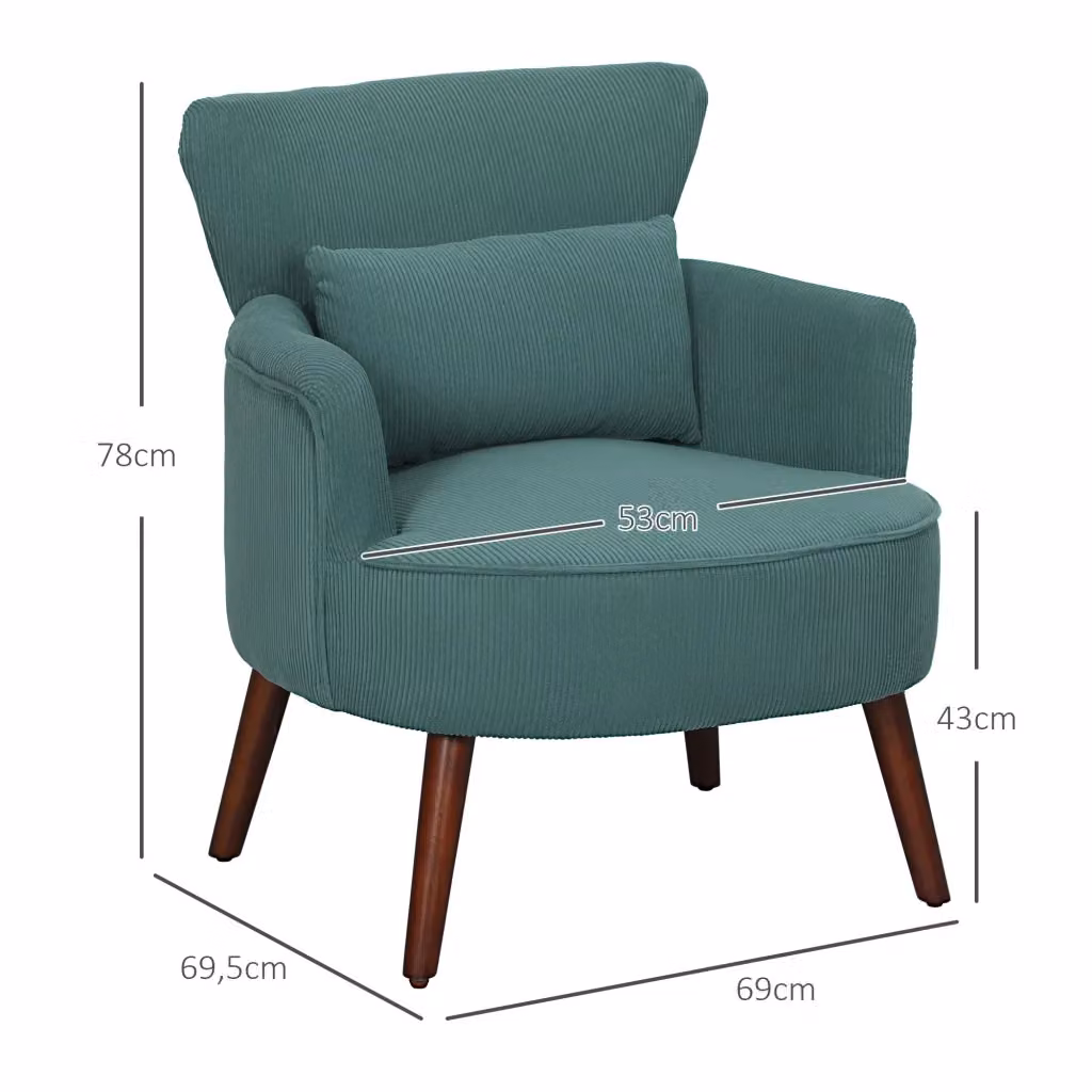 Poltrona moderna WISHDOR in tessuto verde scuro con braccioli e struttura in legno massiccio, L/P/H: 69 x 69,5 x 78 cm – 2