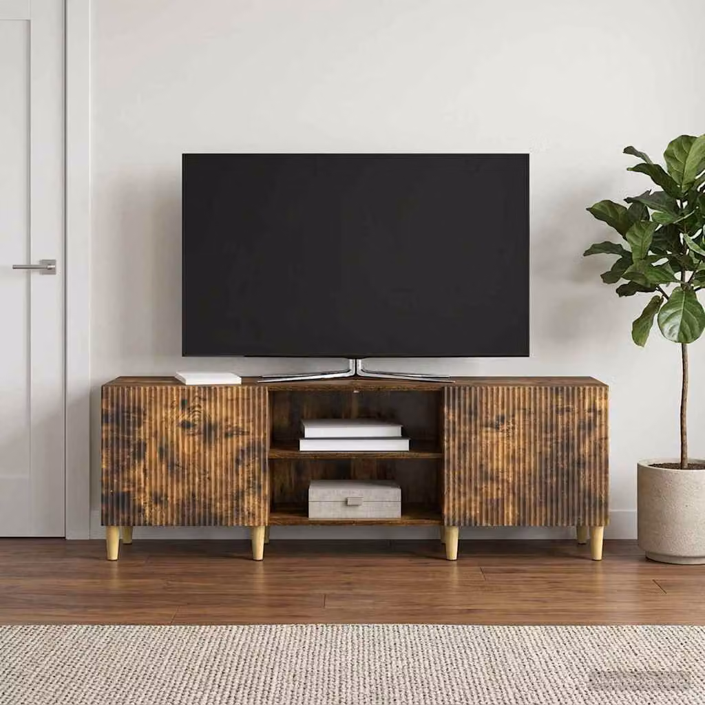 Mobile TV vidaXL in legno ingegnerizzato color rovere fumo con ruote, L 150 x P 31 x H 50 cm